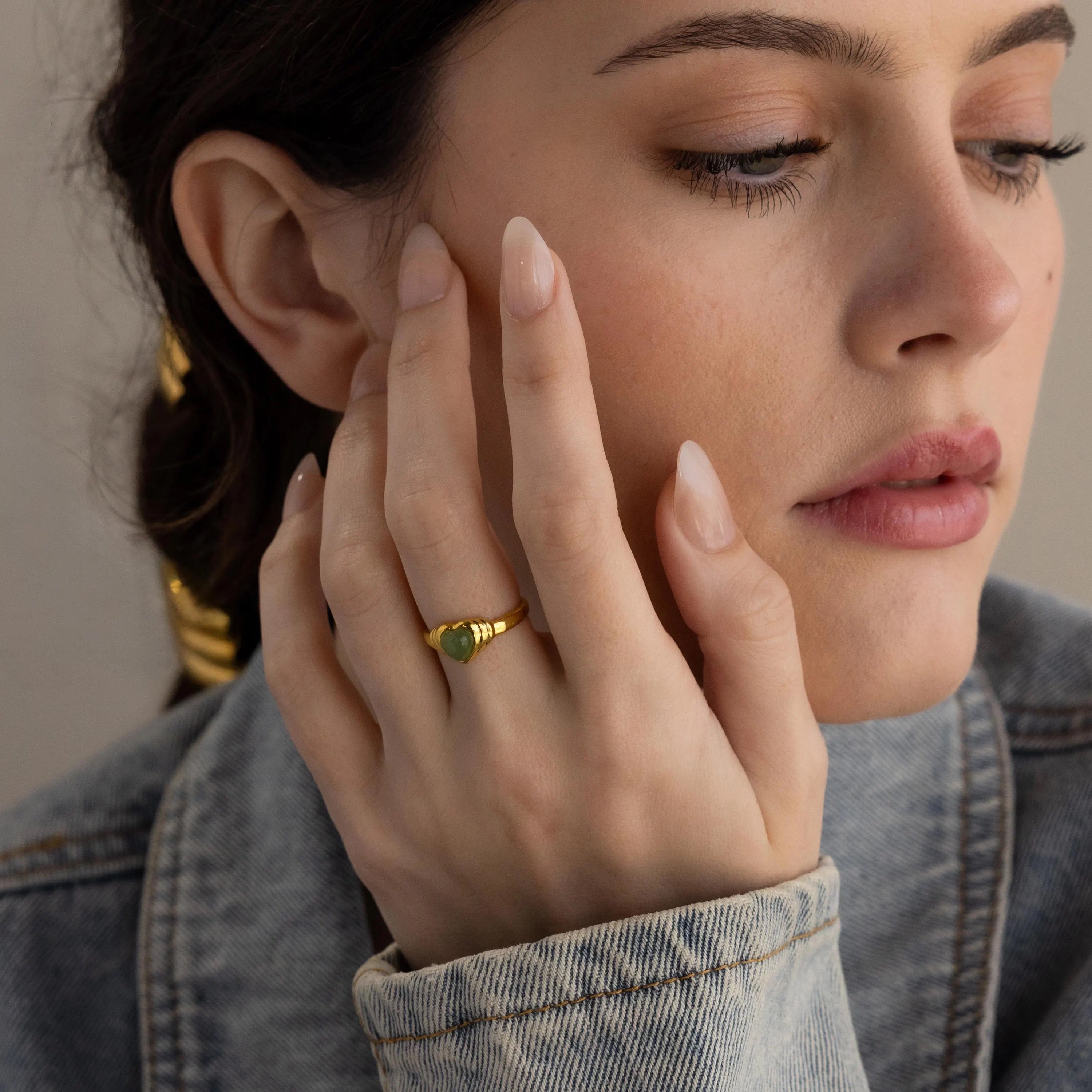 Jade Heart Signet Ring-Rings-Caitlyn Minimalist