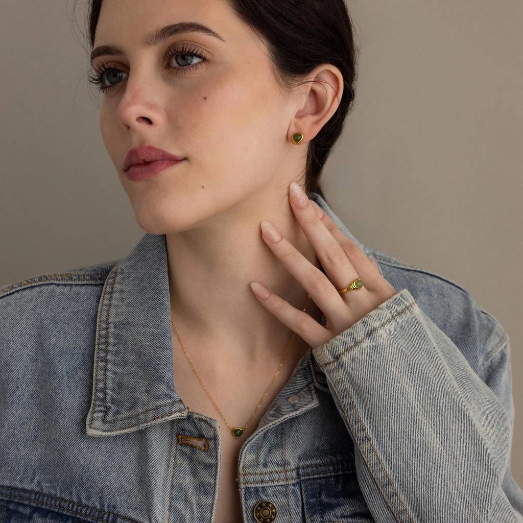 Jade Heart Signet Ring-Rings-Caitlyn Minimalist