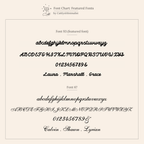 Font chart featuring two cursive fonts with sample text, numbers, and names—ideal for customizing your Ribbed Name Ring in Silver. Black fonts on a beige background help you select your perfect engraving style.