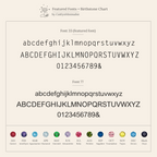 Font samples and birthstone illustrations, with custom letters for each month, on a beige background—ideal inspiration for creating your personalized Duo Initial Birthstone Tennis Ring.