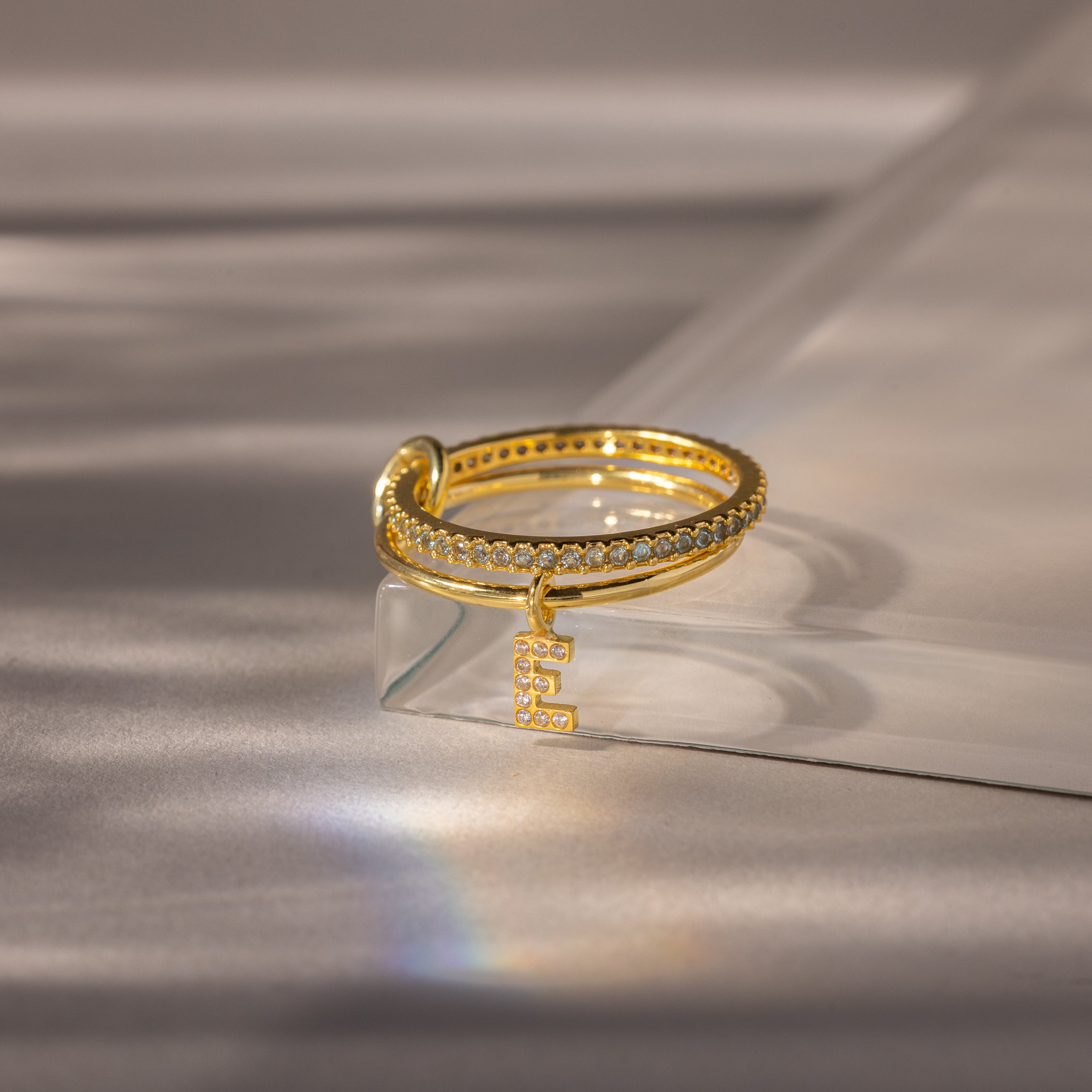 Linked Initial Birthstone Ring Set