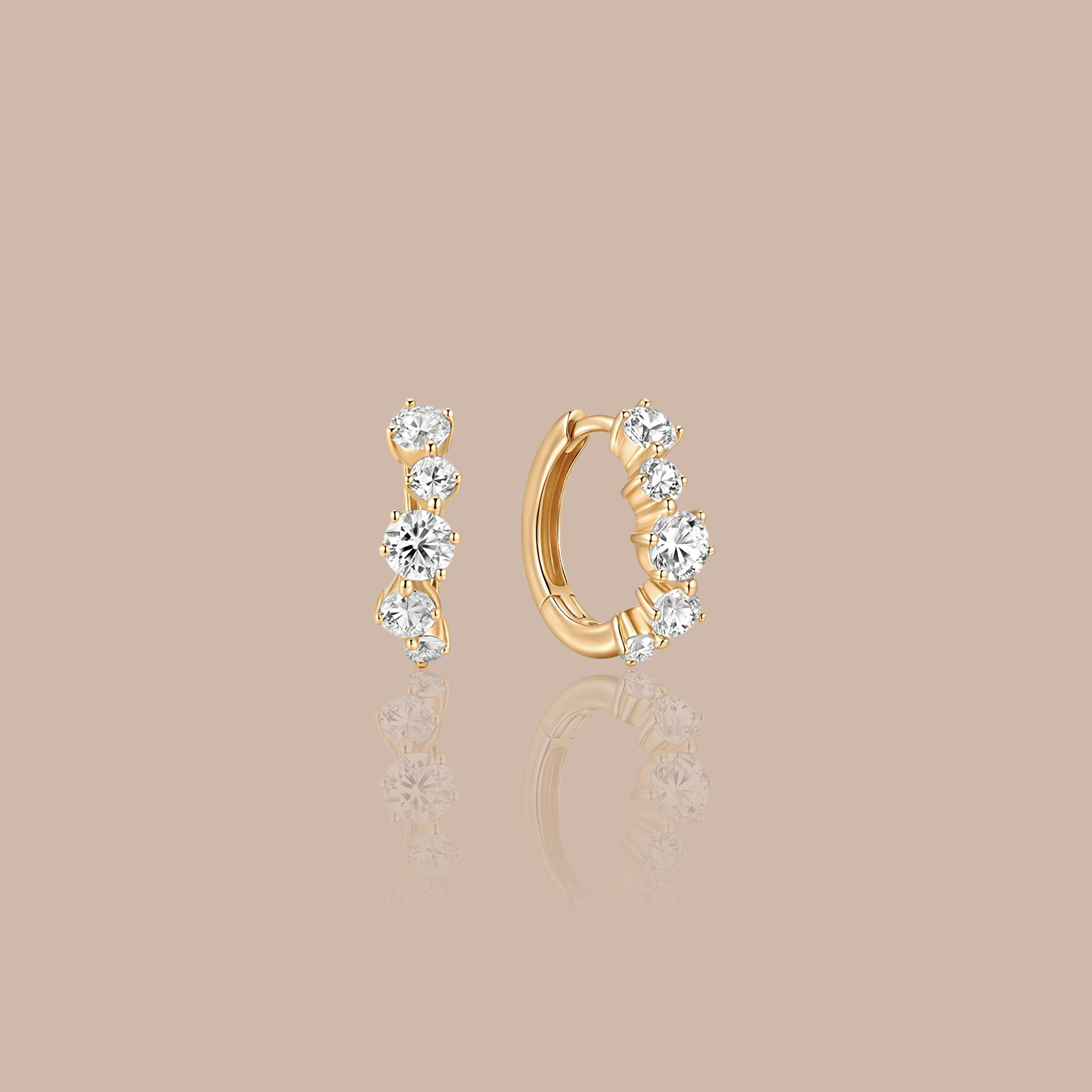 14K Gold Graduated Diamond Huggie Earrings