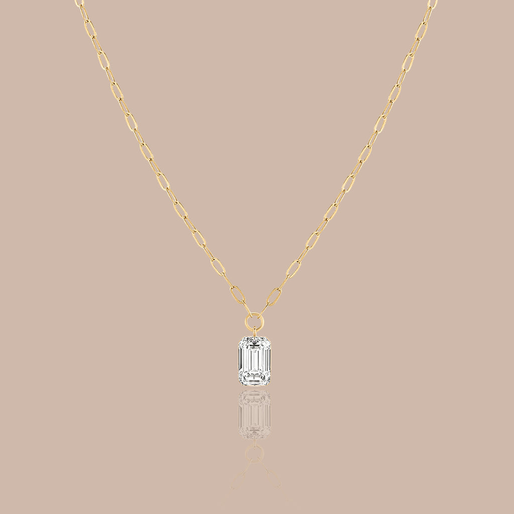 Solid Gold Diamond Emerald-Cut Solitaire Necklace