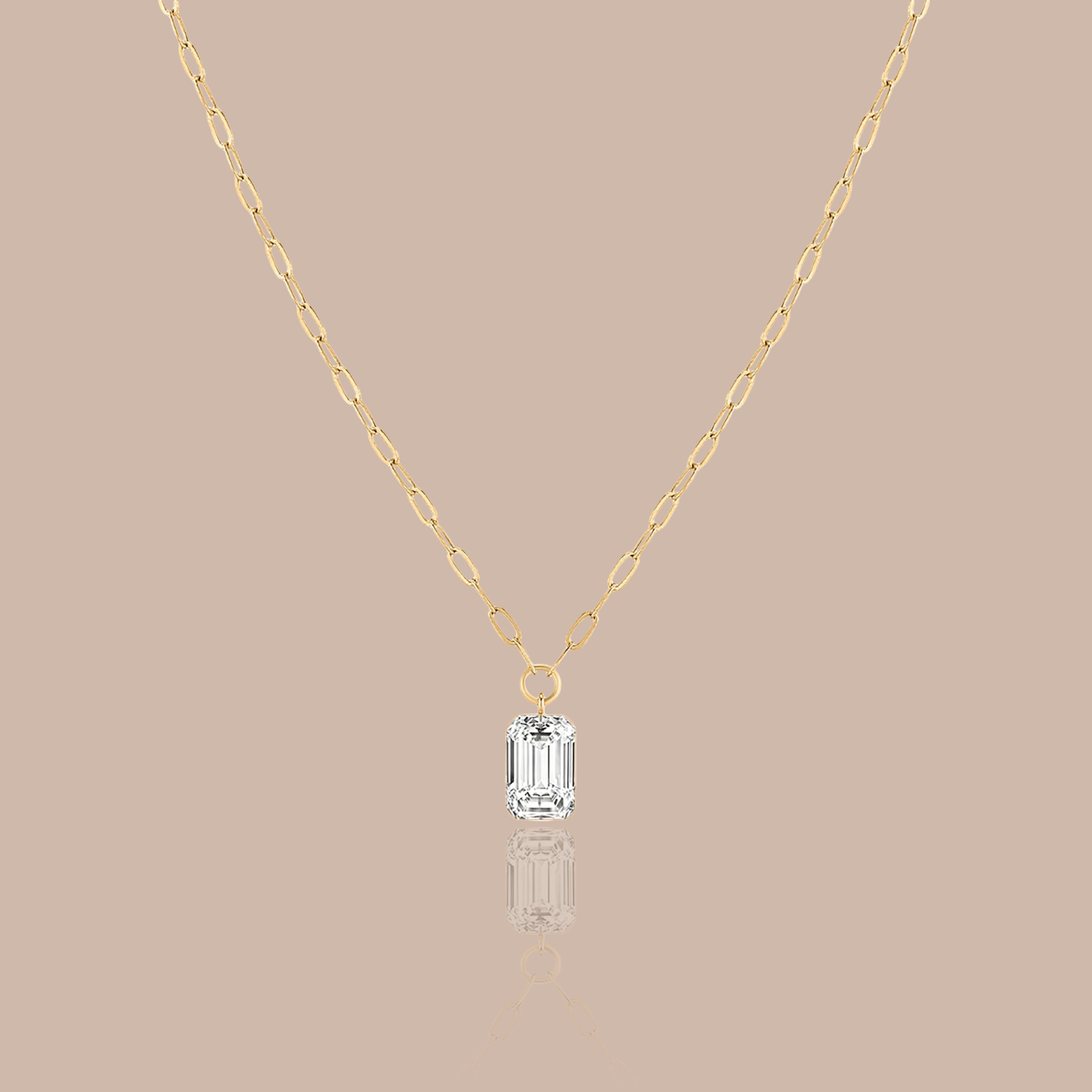 14K Gold Diamond Emerald Cut Solitaire Necklace
