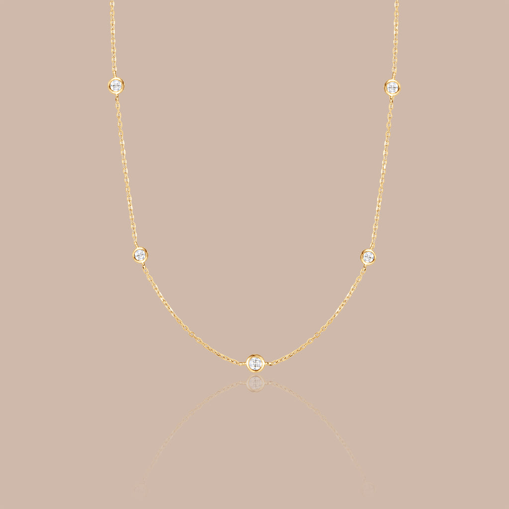 Solid Gold Essential Bezel Diamond Station Necklace