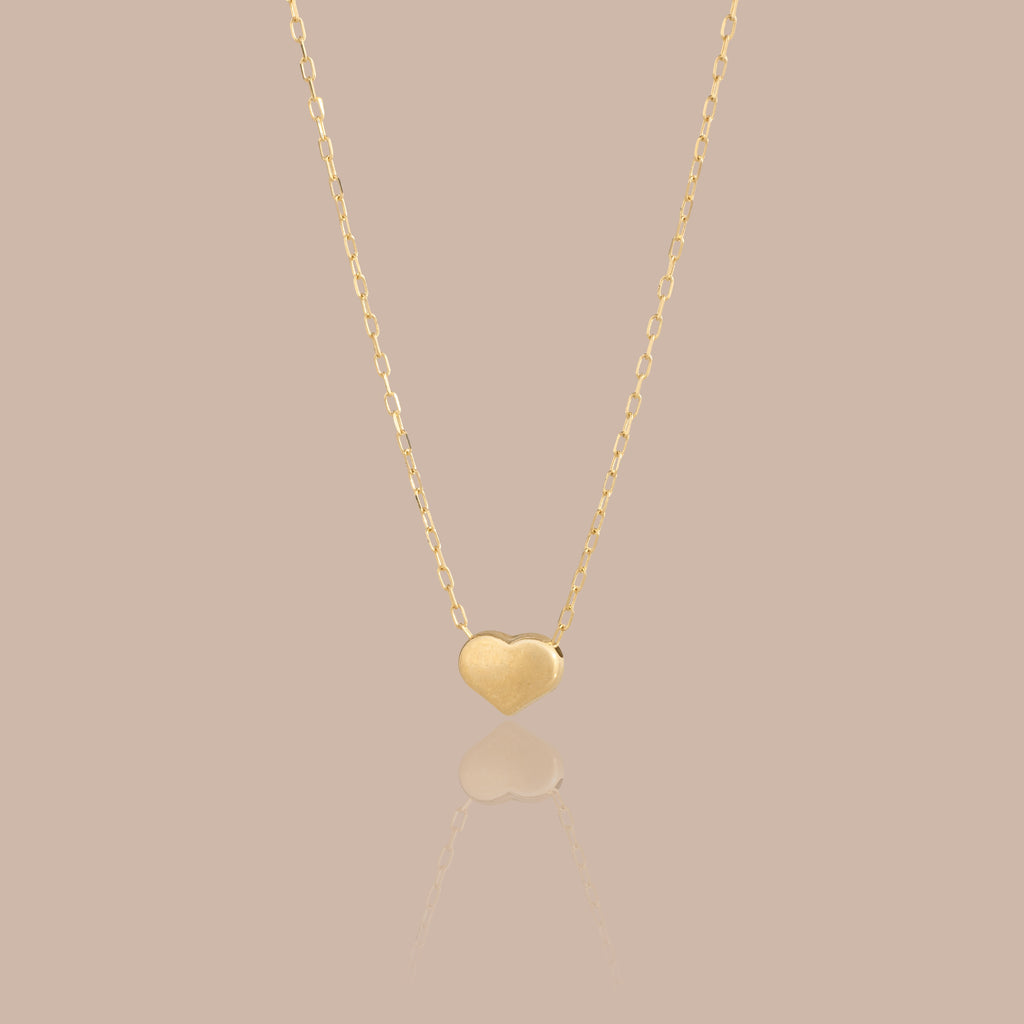 Solid Gold Puffy Heart Charm Necklace