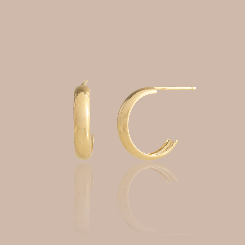 Solid Gold J-Hoop Stud Earrings