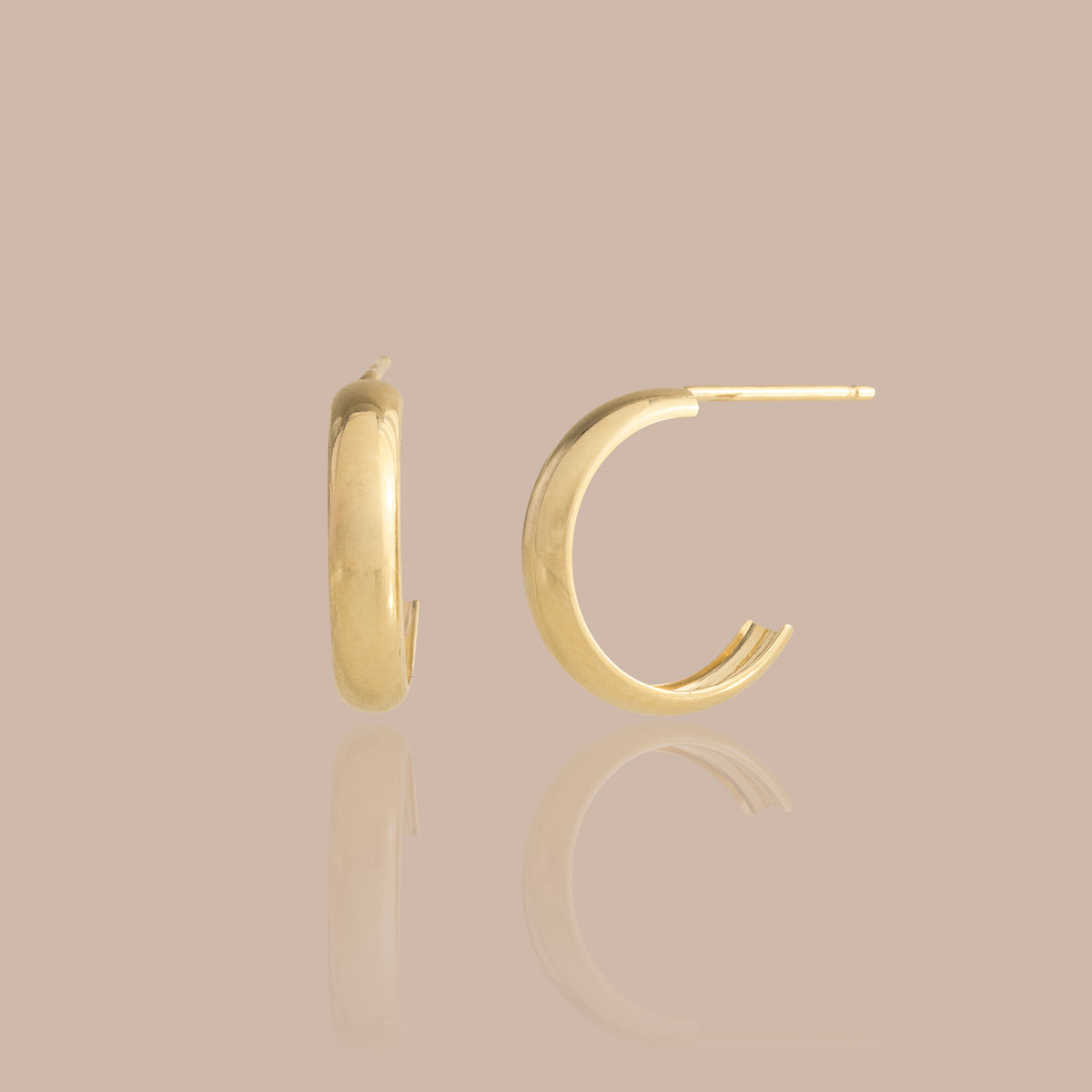 Solid Gold J-Hoop Stud Earrings