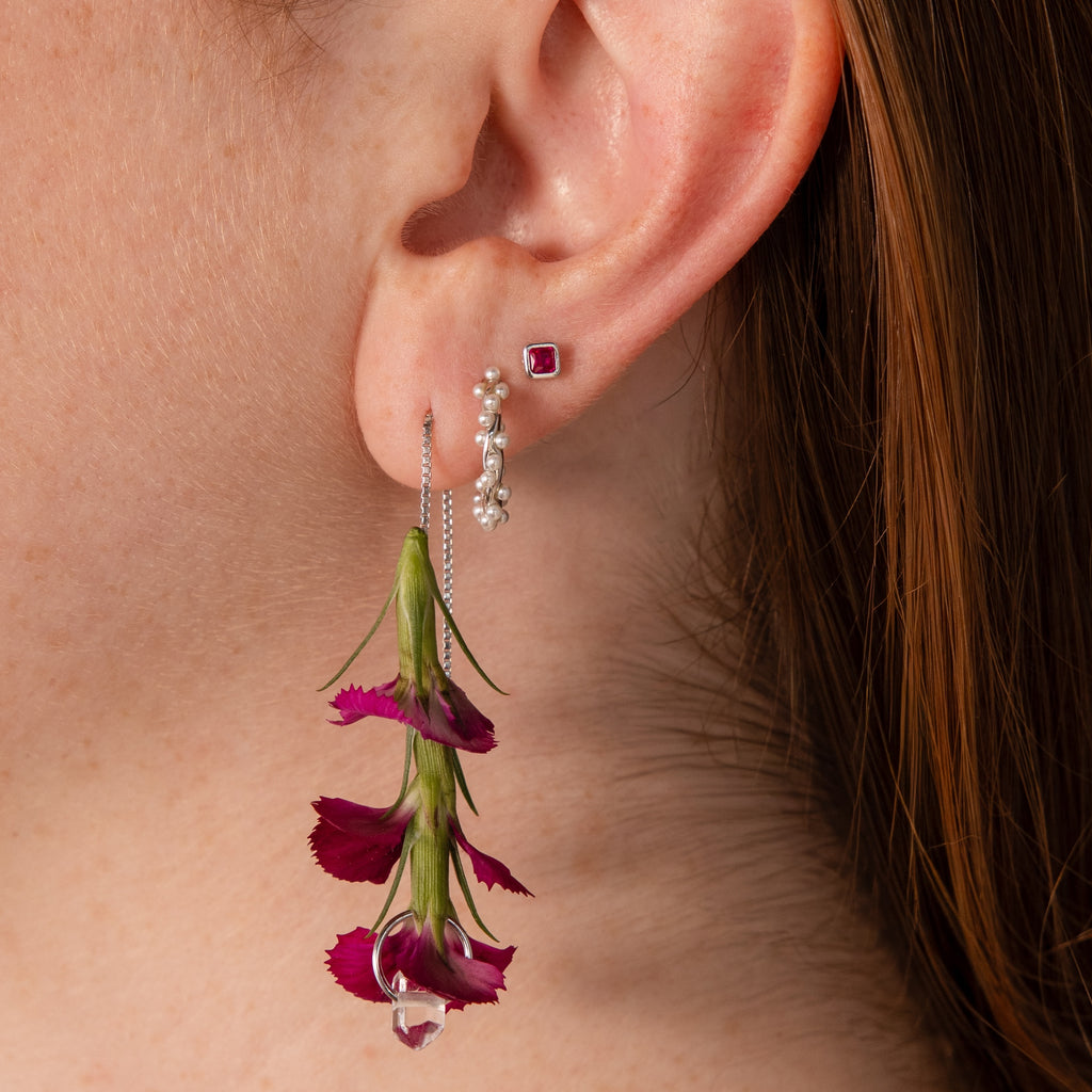 Square Bezel Ruby Flatback Studs