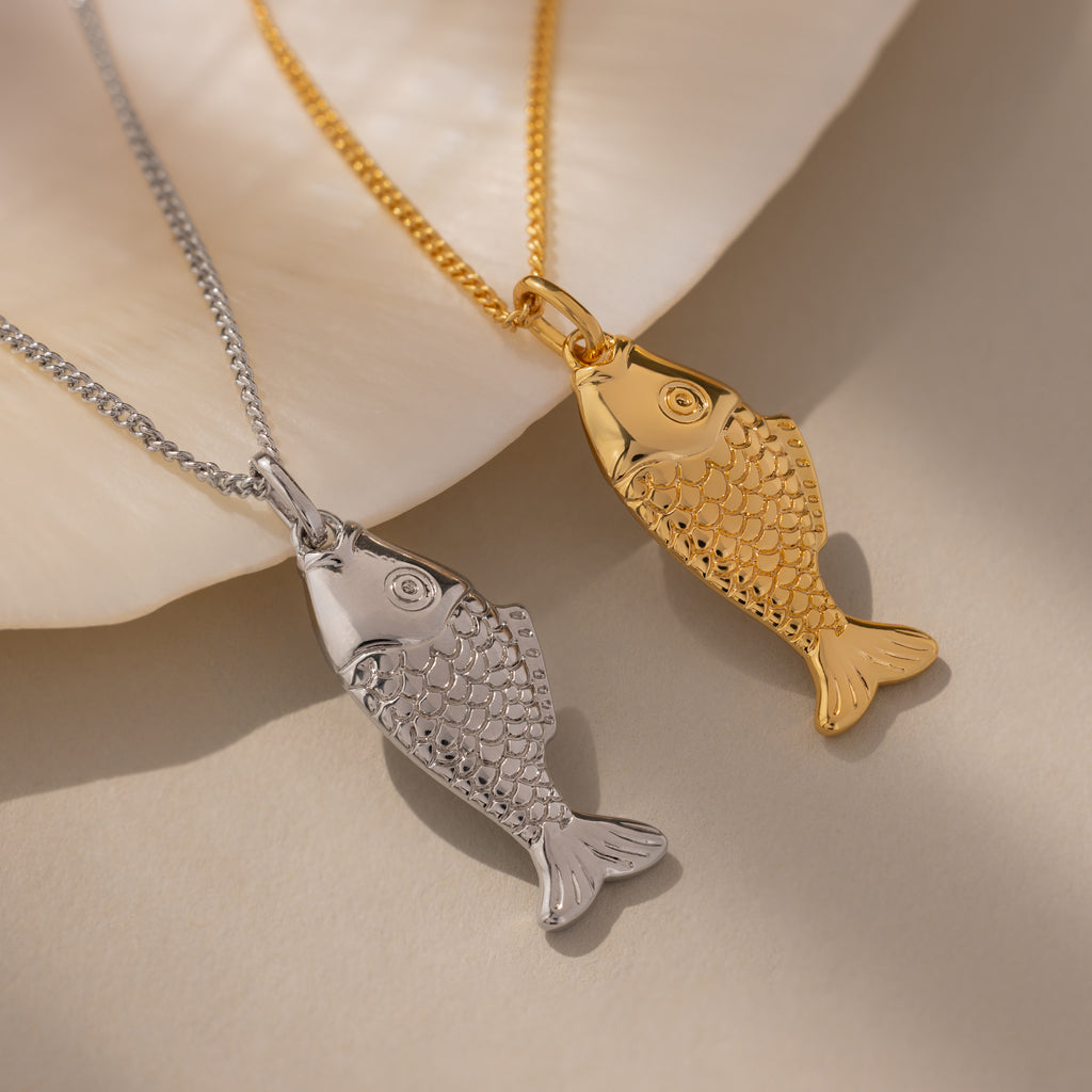 Fish Chain 3D Dainty Fish Pendant Necklace with Curb Chain | Caitlyn Minimalist
