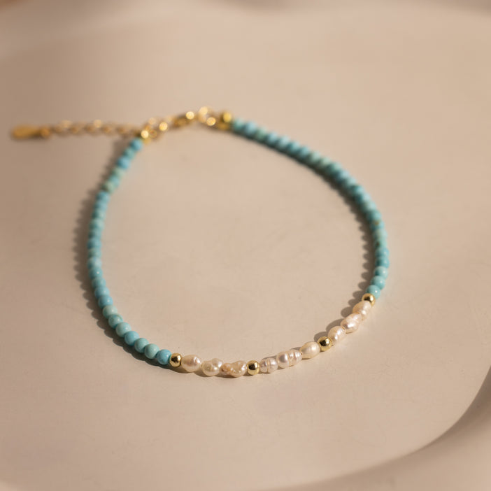 Pearl Blue Stone Bead Bracelet