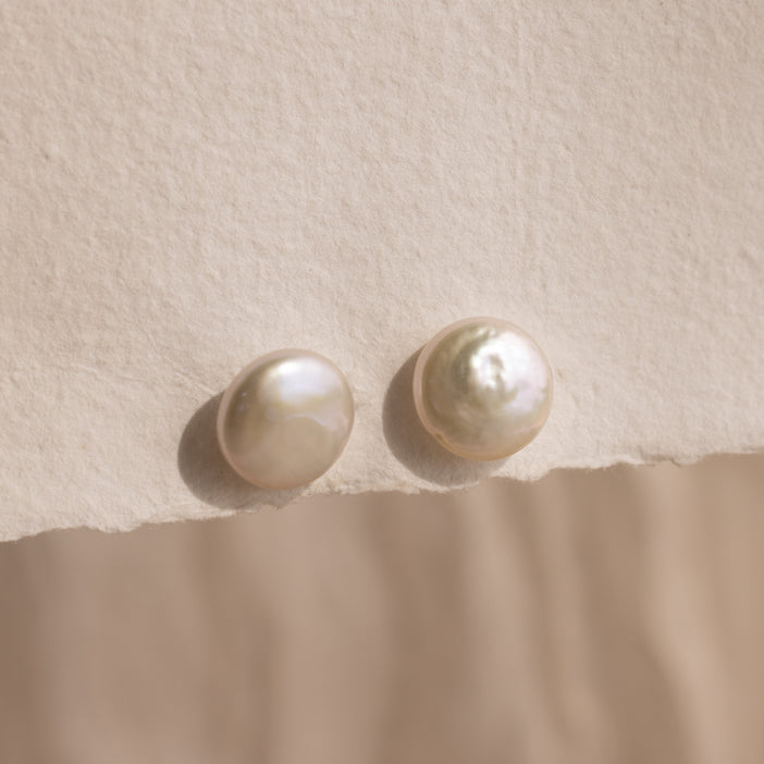 Oval Pearl Stud Earrings