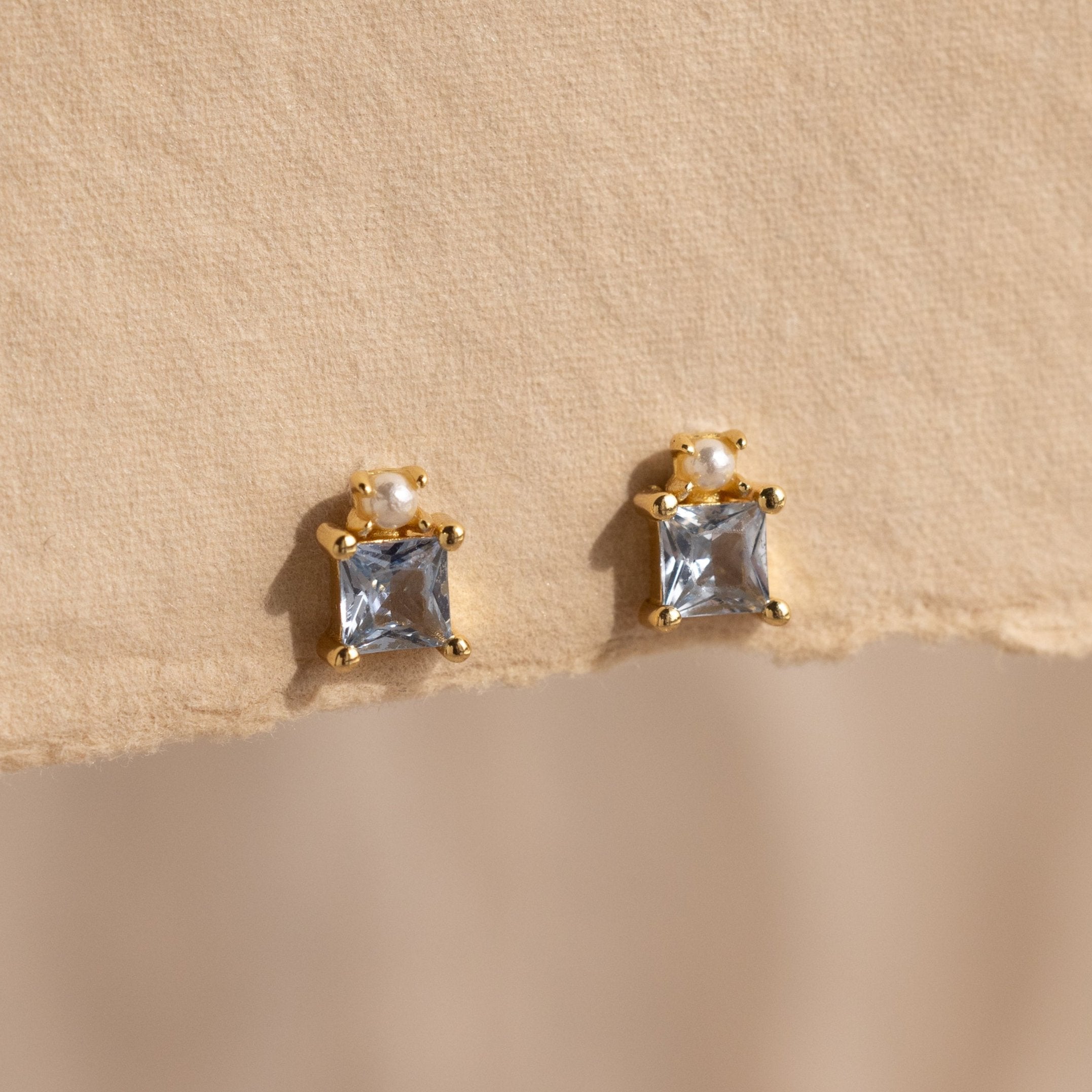 Aquamarine Pearl Stud Earrings