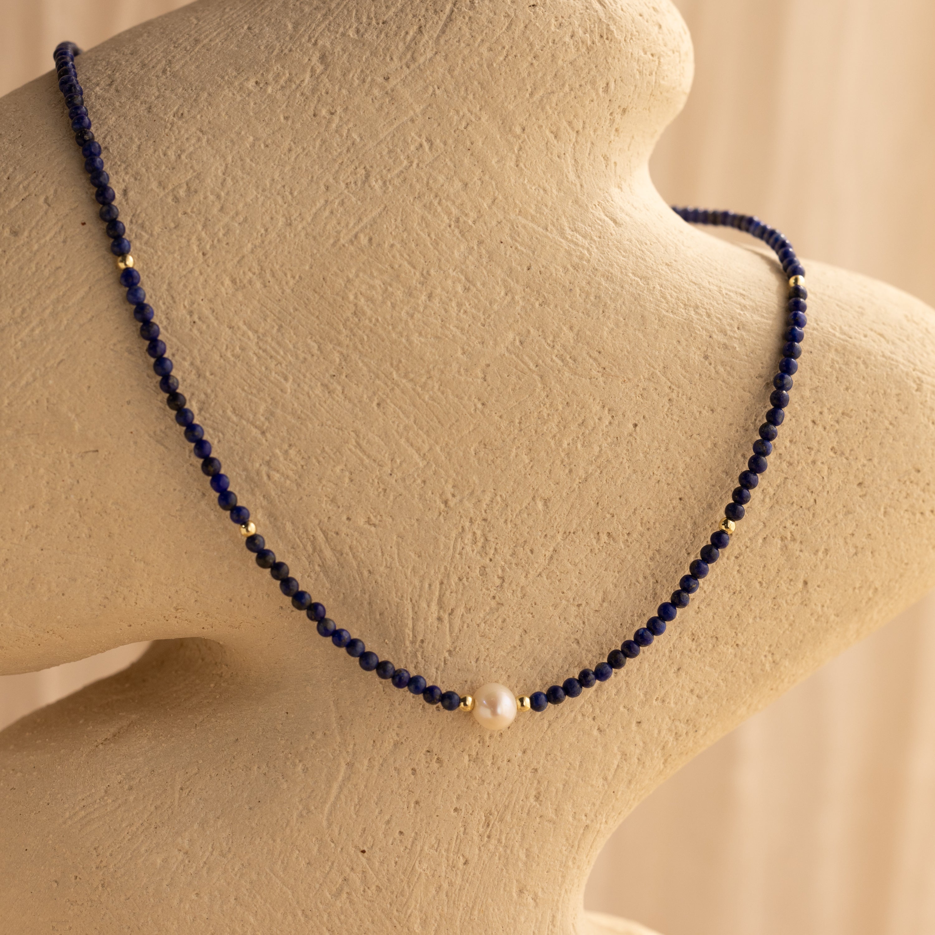 Beaded Pearl & Lapis Necklace