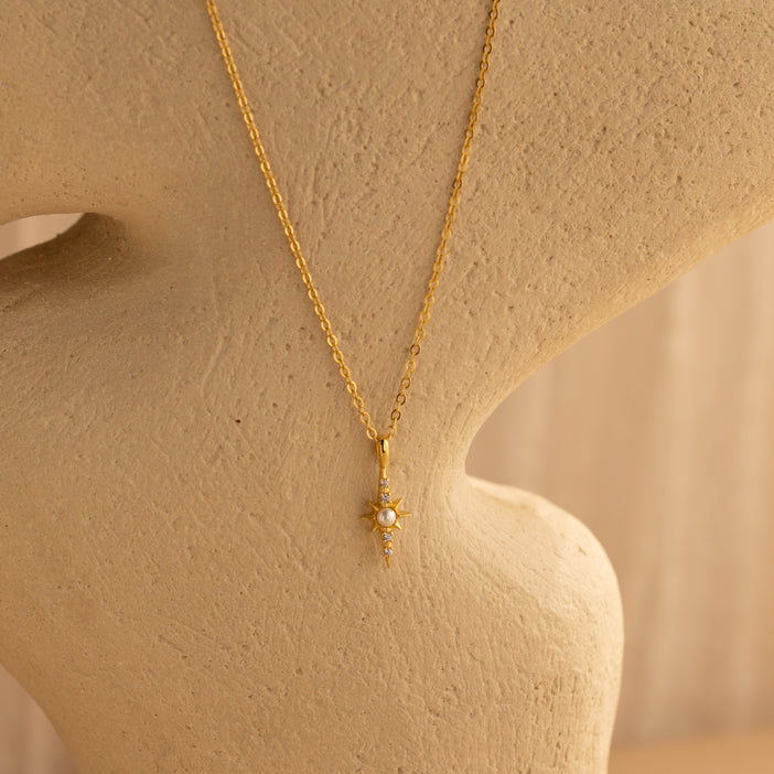 Pave Pearl Starburst Necklace