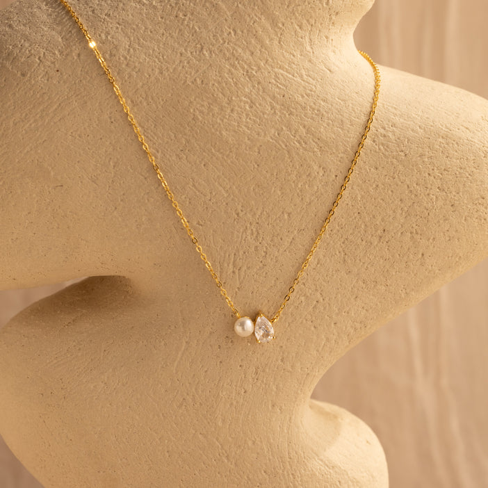 Pearl Diamond Teardrop Necklace