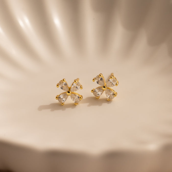 Pear Diamond Flower Earrings