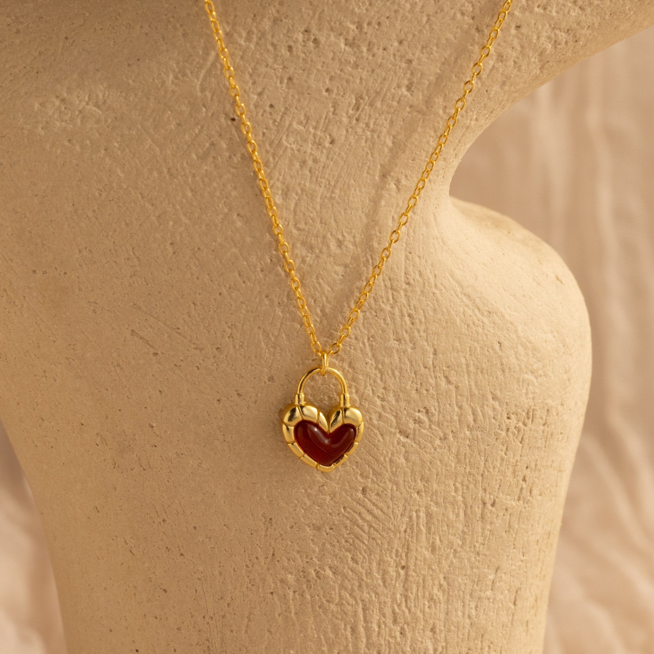 Garnet Heart Lock Necklace