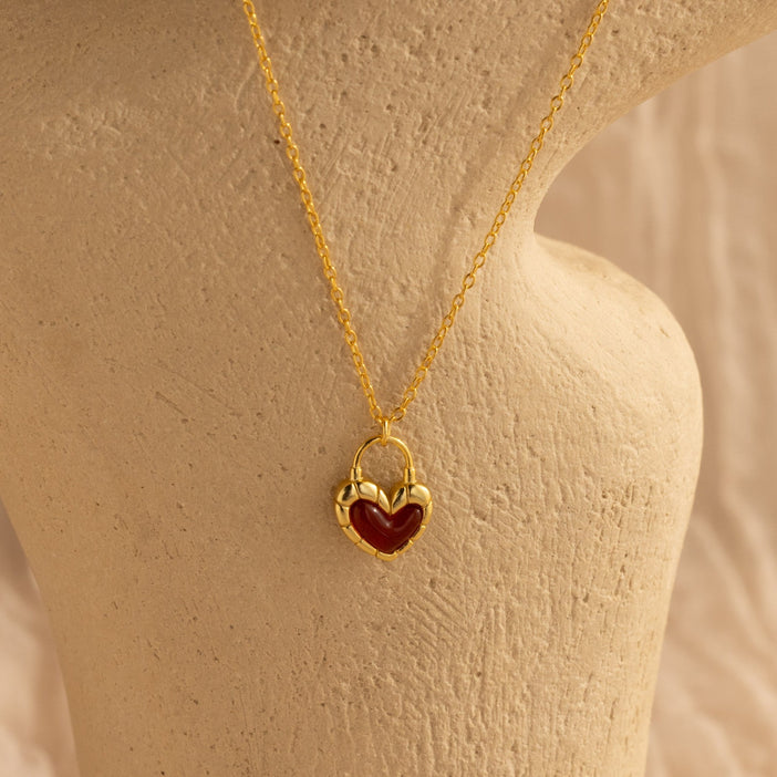 Garnet Heart Lock Necklace