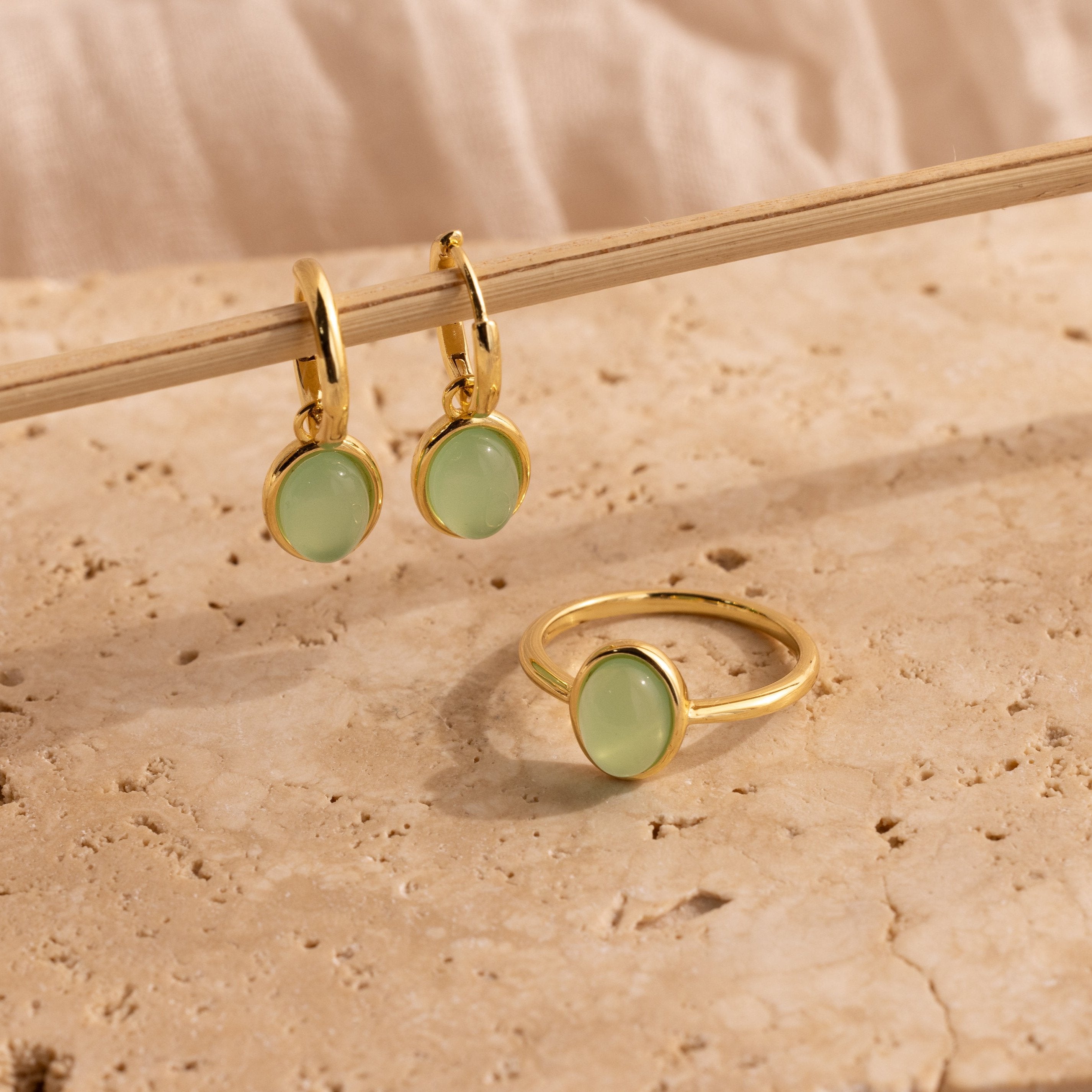 Oval Jade Hoops & Ring Set