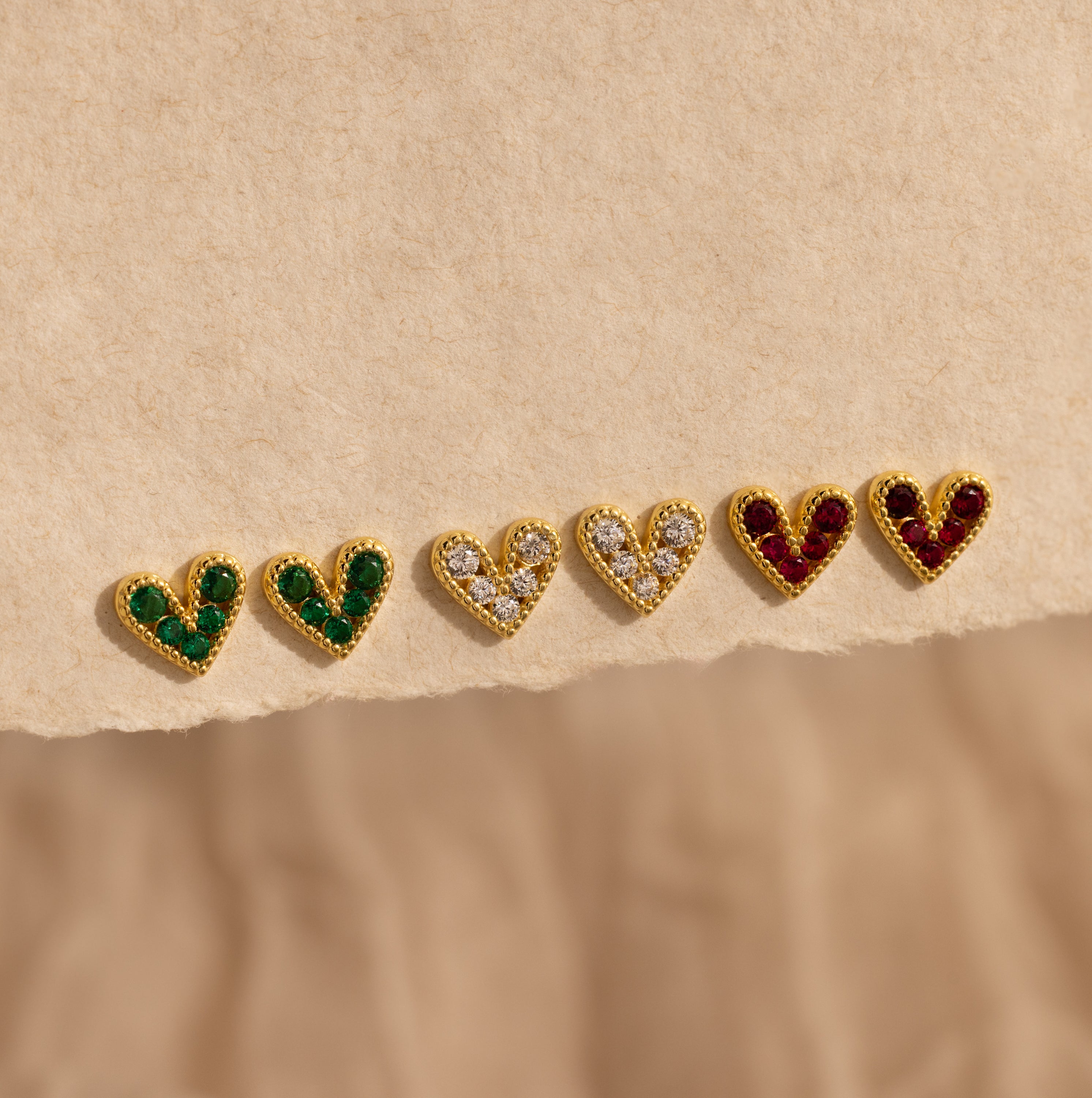 Vintage Gemstone Heart Studs Set