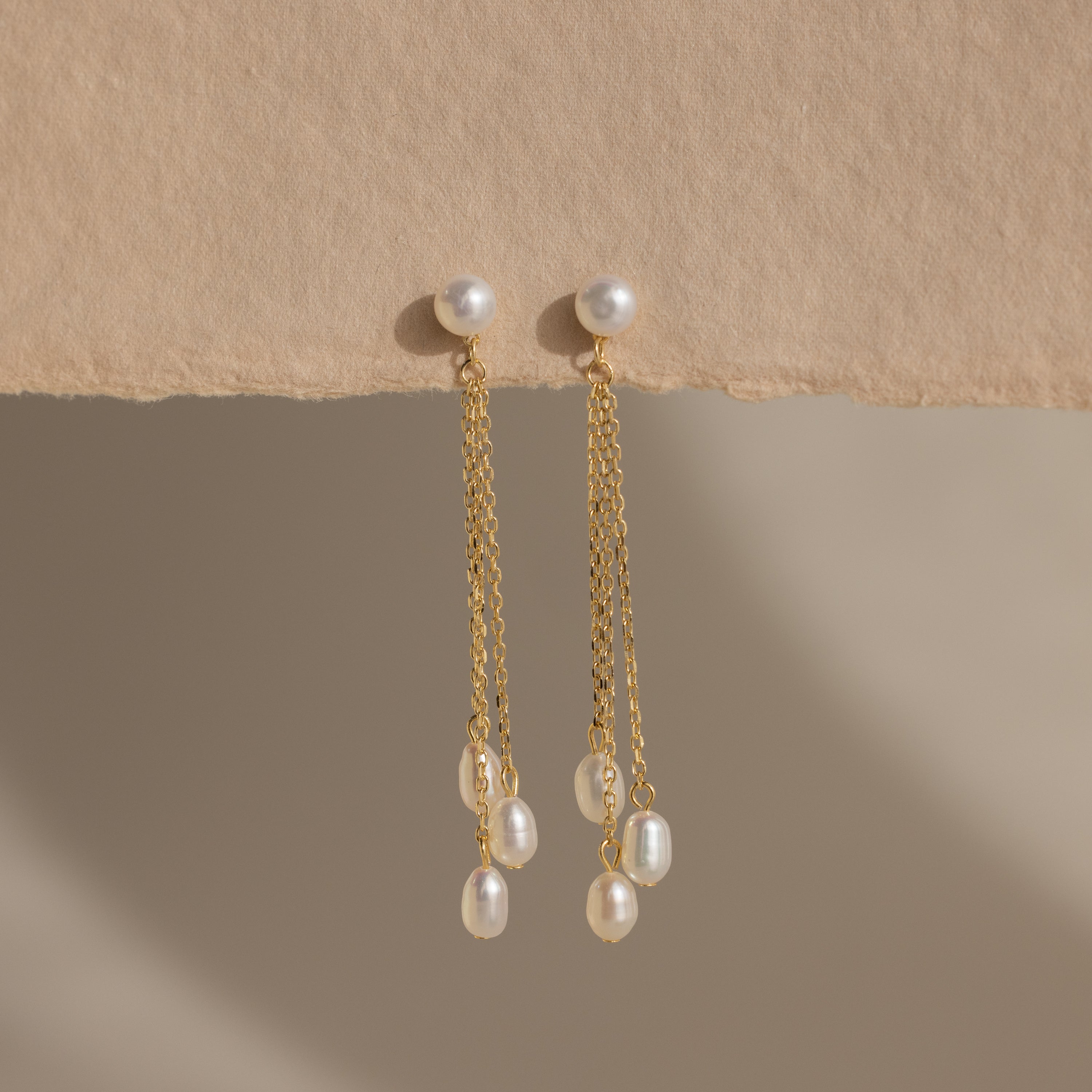 Trio Pearl Chain Drop Studs
