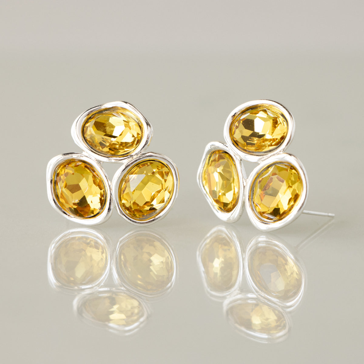 Large Organic Topaz Cluster Studs in Silver