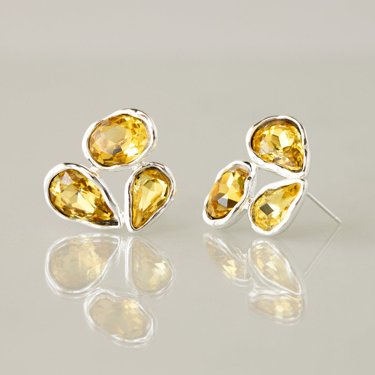 Organic Topaz Cluster Studs in Silver