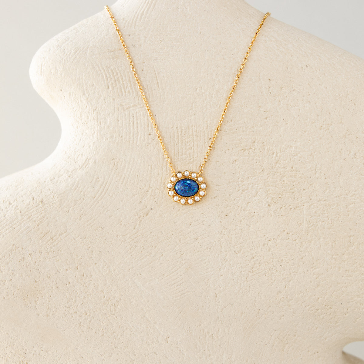 Blue Opal & Pearl Flower Necklace