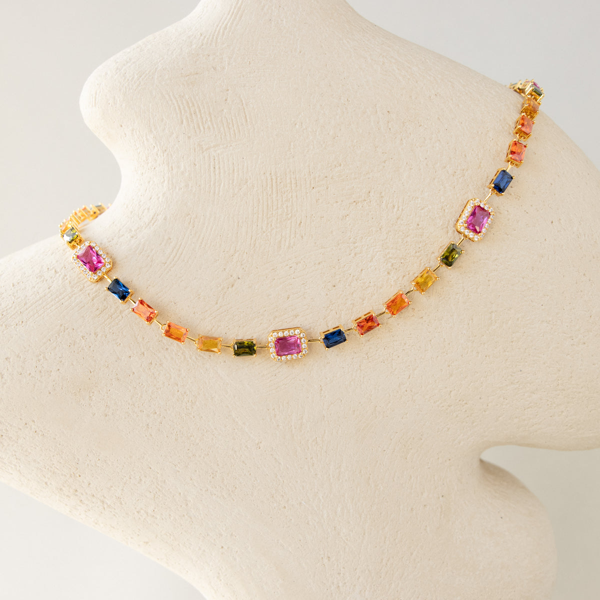 Mixed Confetti Baguette Gemstone Necklace