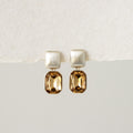 Emerald Cut Topaz Drop Studs