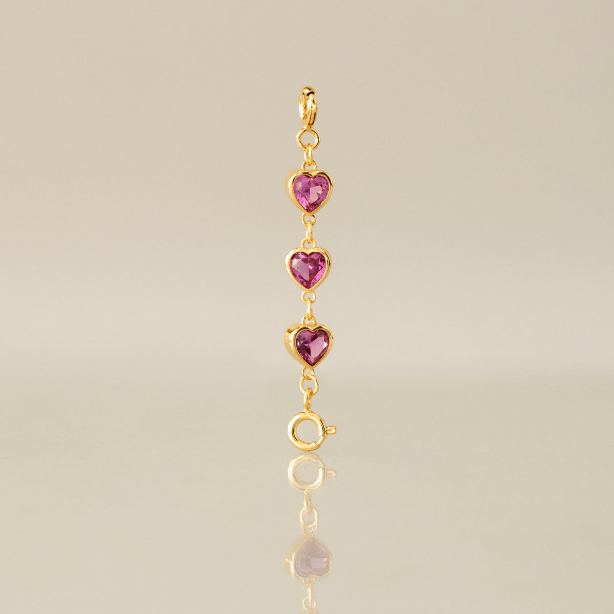 Trio Pink Heart Clasp Charm