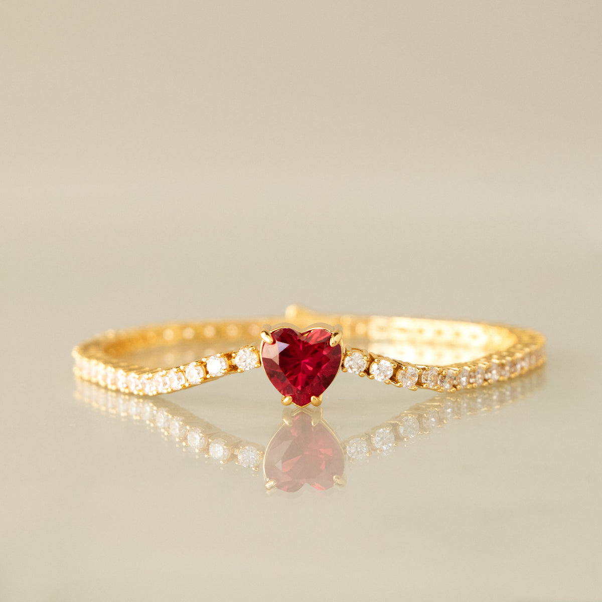 Garnet Heart Diamond Tennis Bracelet