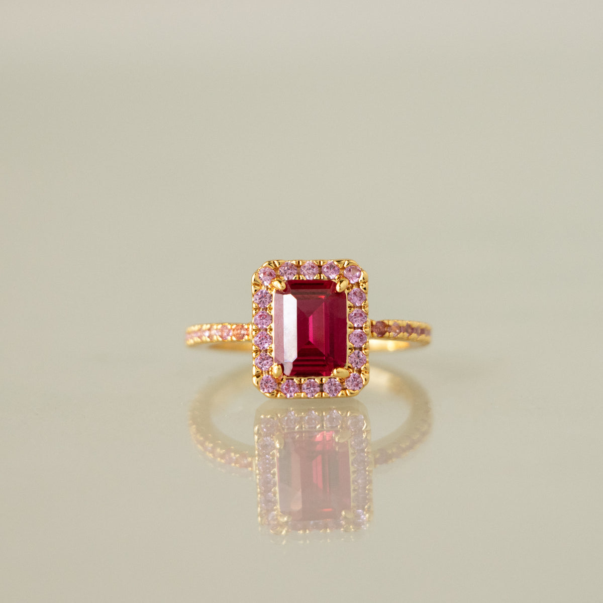Emerald Cut Pink Gemstone Ring