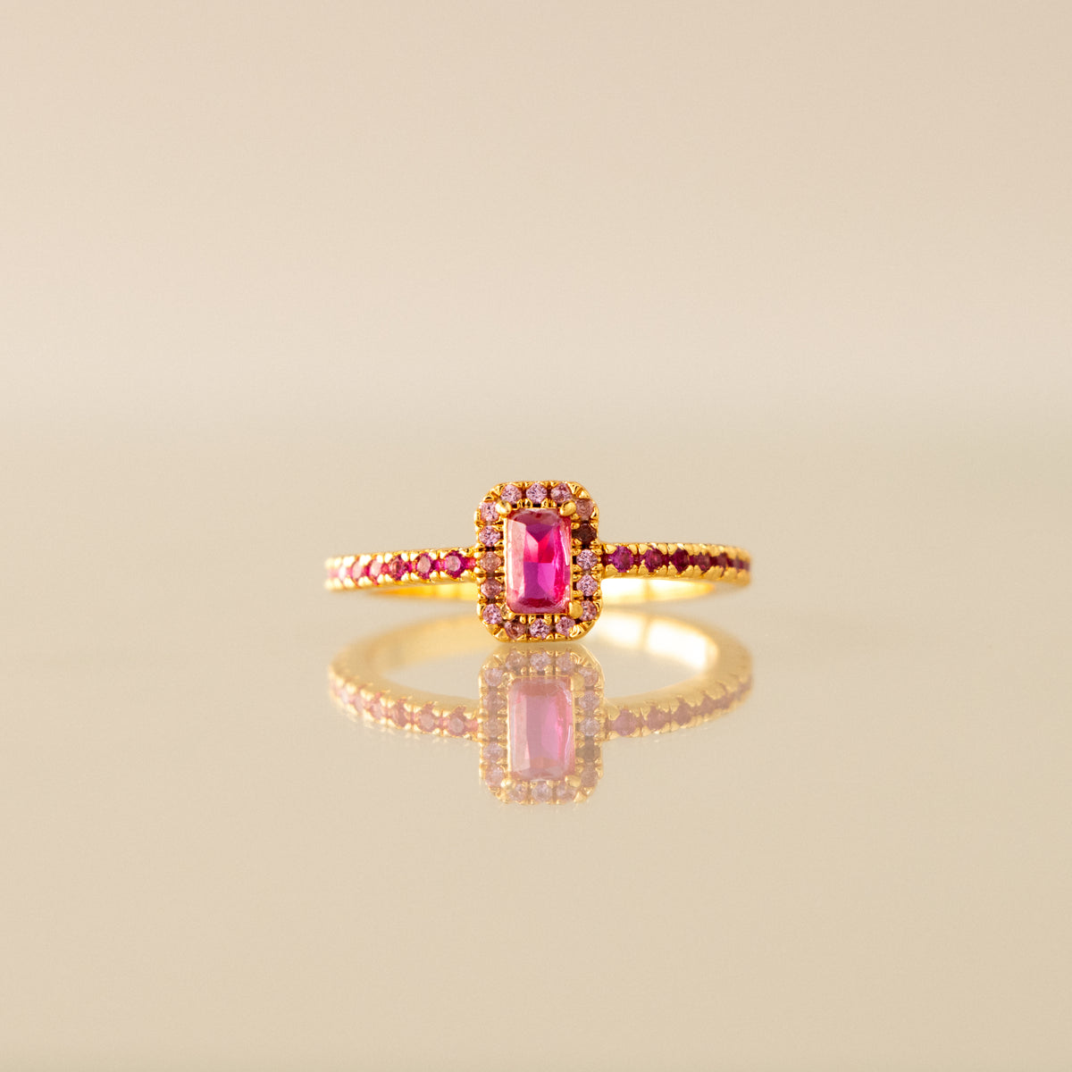 Emerald Cut Ruby Halo Ring