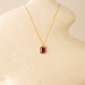 Large Pink Emerald-Cut Halo Necklace