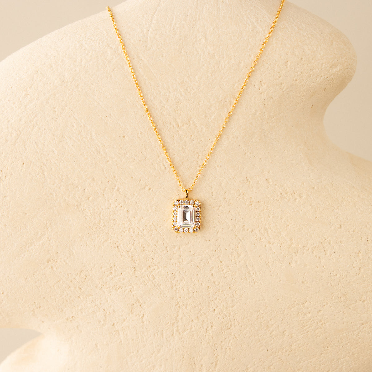 Diamond Emerald-Cut Halo Necklace
