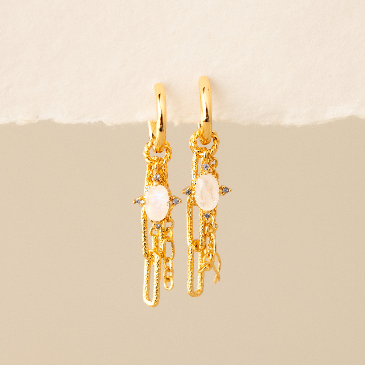 White Quartz Link Chain Hoops