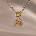 Grey Pearl Charm Necklace in 18K Gold