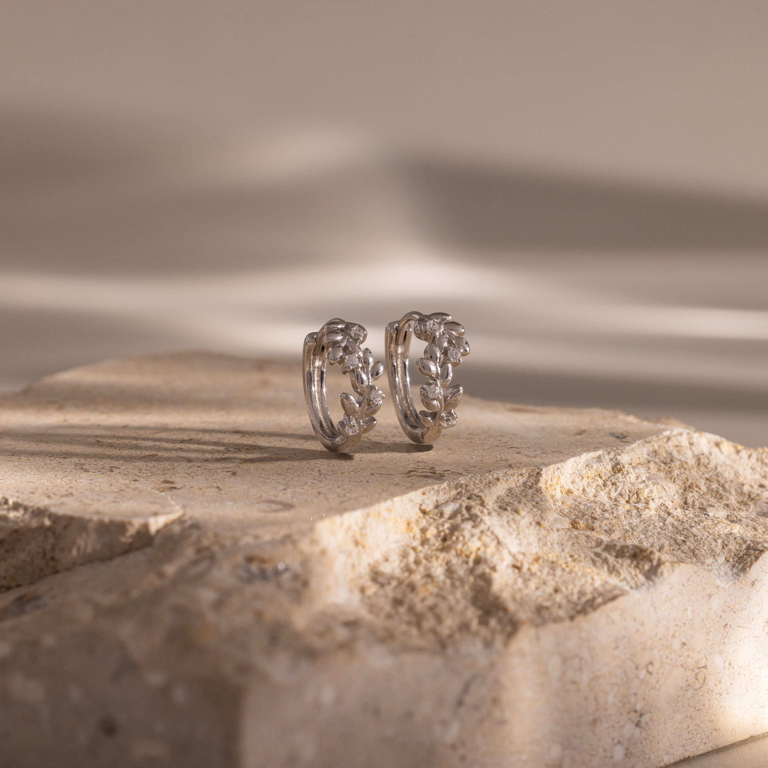 Image of our Diamond Leaf Hoops in Sterling Silver