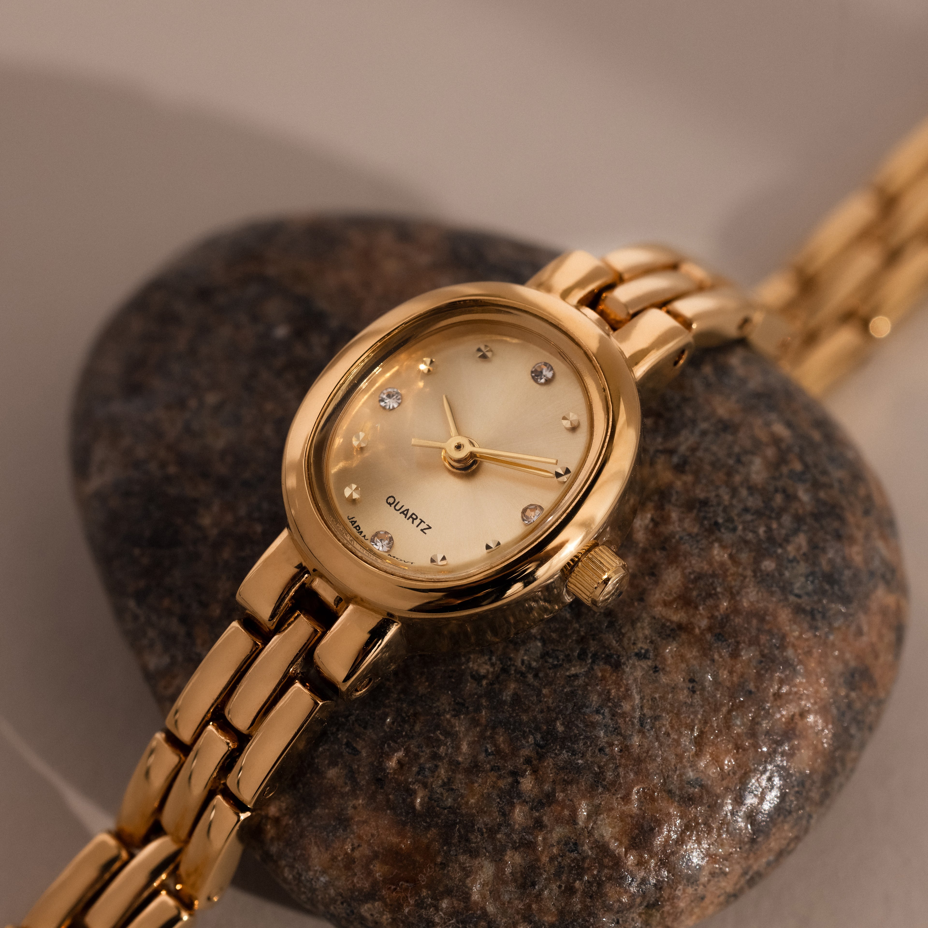 Close up of the face dial on our Cobblestone Timepiece watch