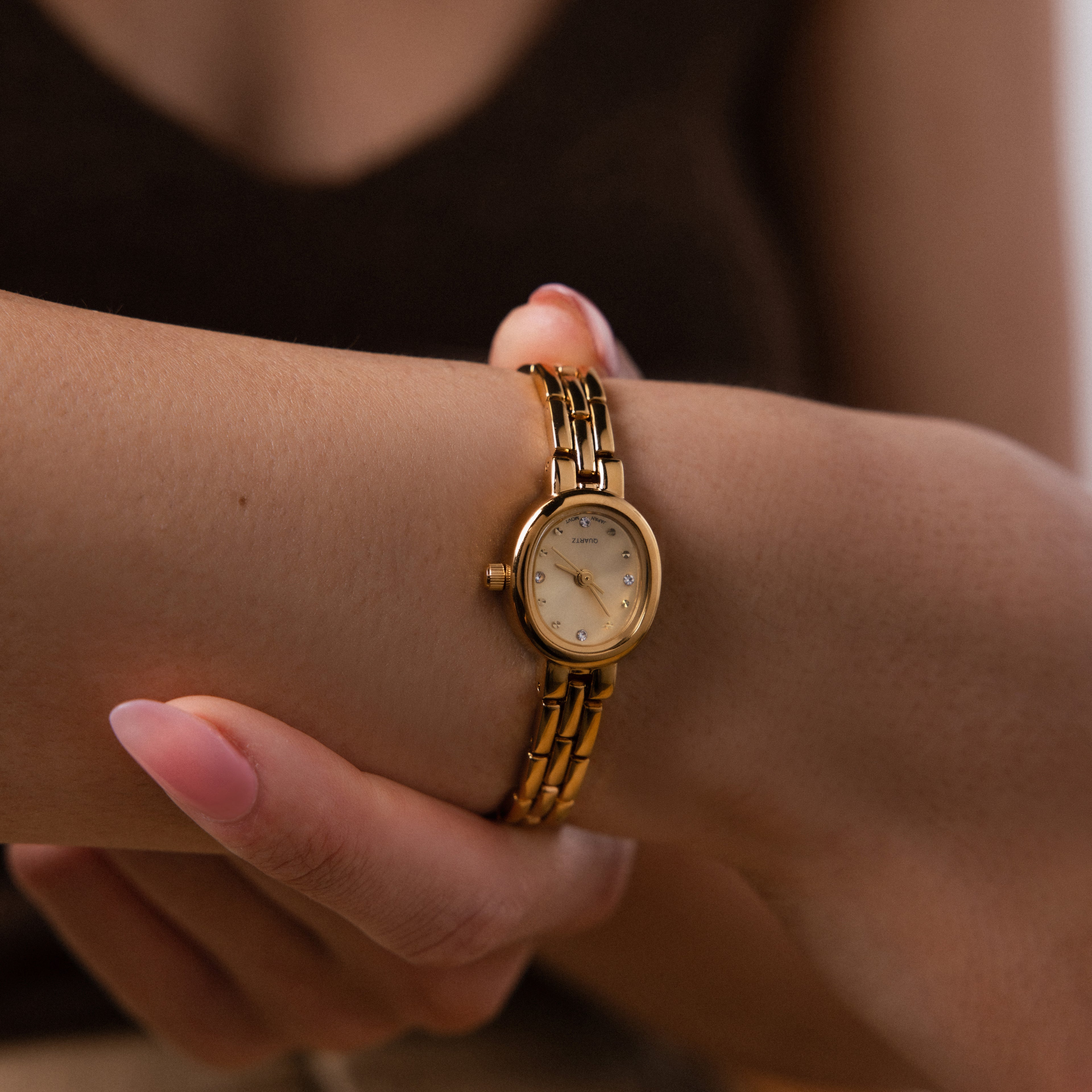Close up of our Cobblestone Timepiece watch on a wrist