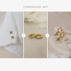 A vibrant jewelry collage featuring the Boho Turquoise Earring Set, showcasing beautiful bohemian earrings and stunning turquoise jewelry.