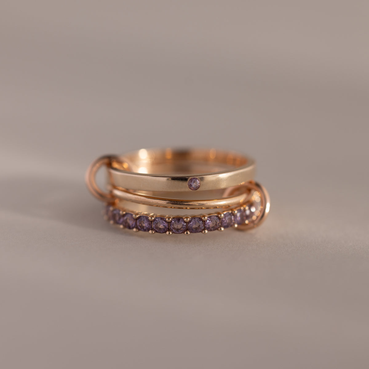Small Alexandrite Rings Triple Link Alexandrite Birthstone Rings Set of 3 | Caitlyn Minimalist