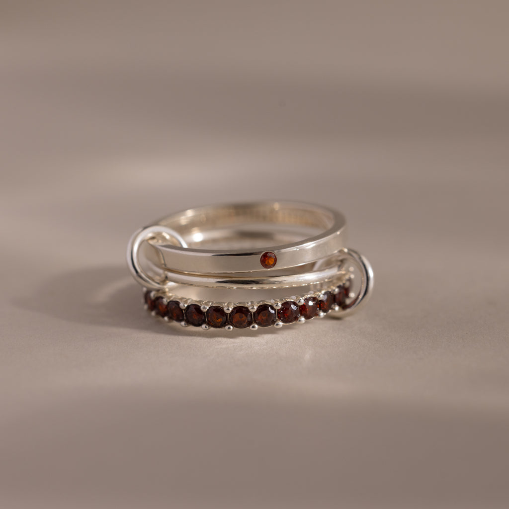 Triple Linked Garnet Ring Set