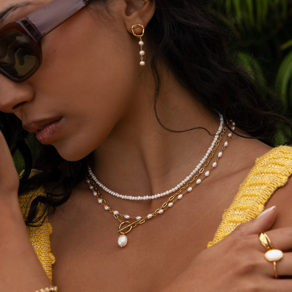 Summer Pearl Beaded Necklace in 18K Gold