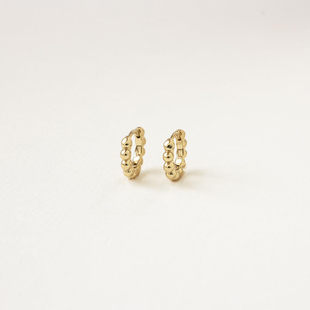 Dainty Sphere Beaded Huggies in 18K Gold