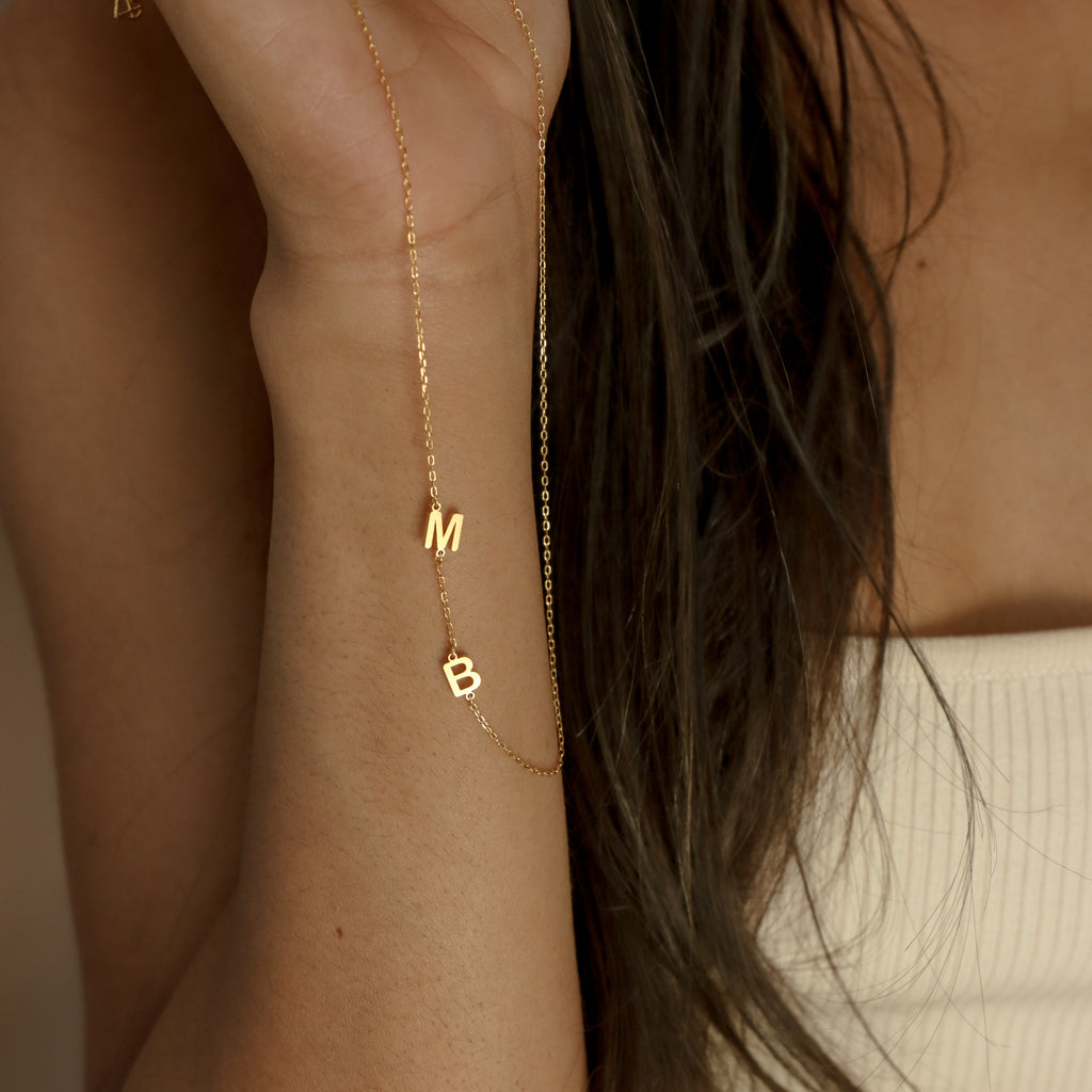 Sideways Initial Necklace in 18K Gold