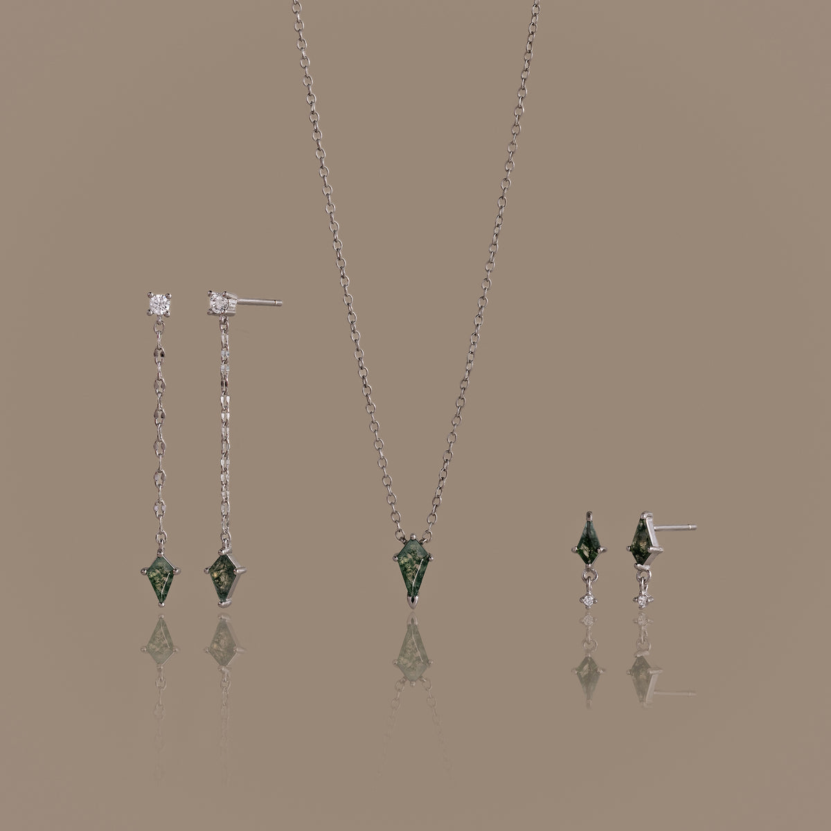 Aerial Agate Jewelry Set in Silver