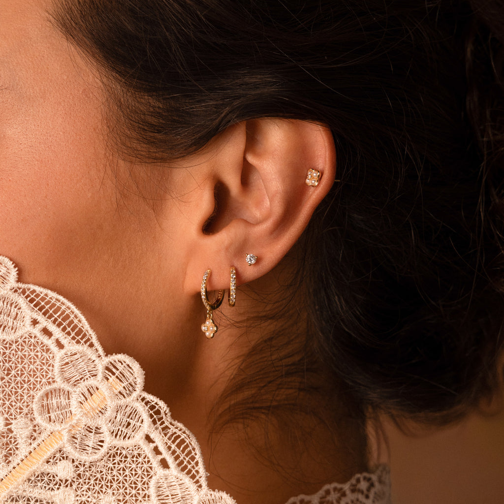 Rounded Pearl Flower Studs